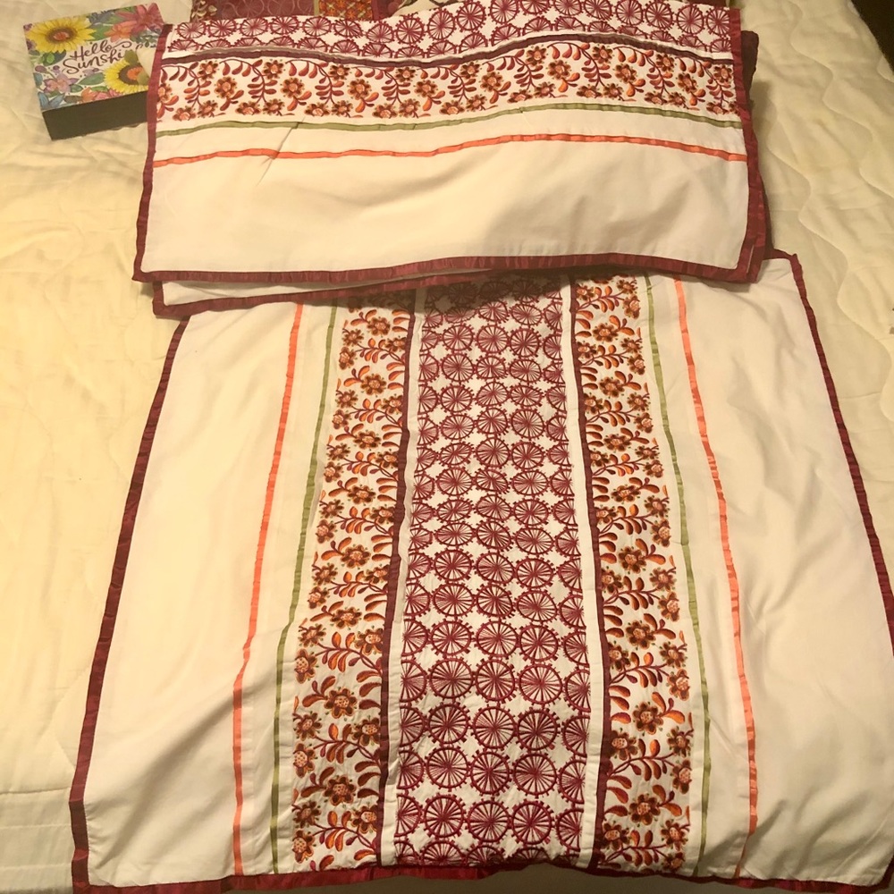 Embroidered Raspberry Floral Set 4 - Euros & Throw - Picture 12 of 14